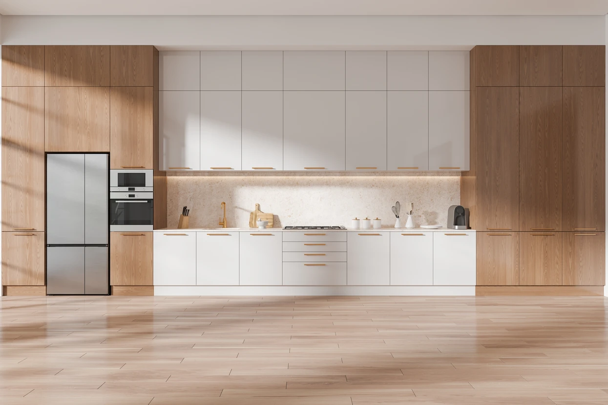 Intérieur moderne open space avec salon, salle à manger et cuisine ouverte